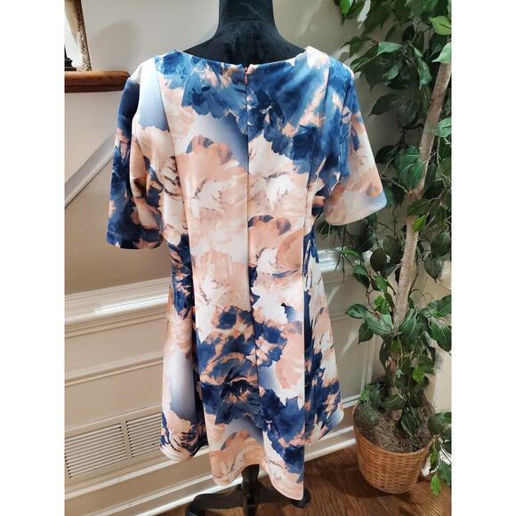 Tiana B Scuba Blue Polyester Round Neck 3/4 Sleeve Casual Knee Length Dress 6 - Picture 7 of 13